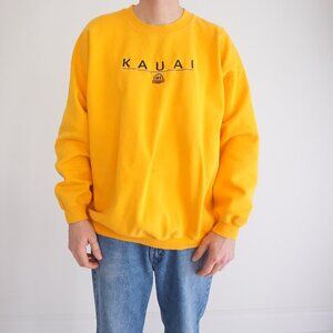 VTG '90S Kauai Hawaii Embroidered Travel Yellow Pre-Shrunk Crewneck Sweater XXL